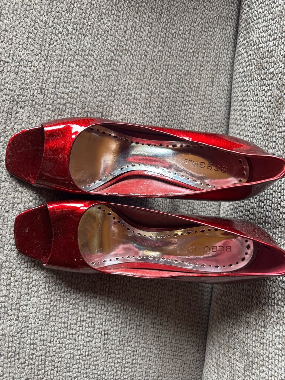 BCBGirls Red Patent Peep-Toe Heels